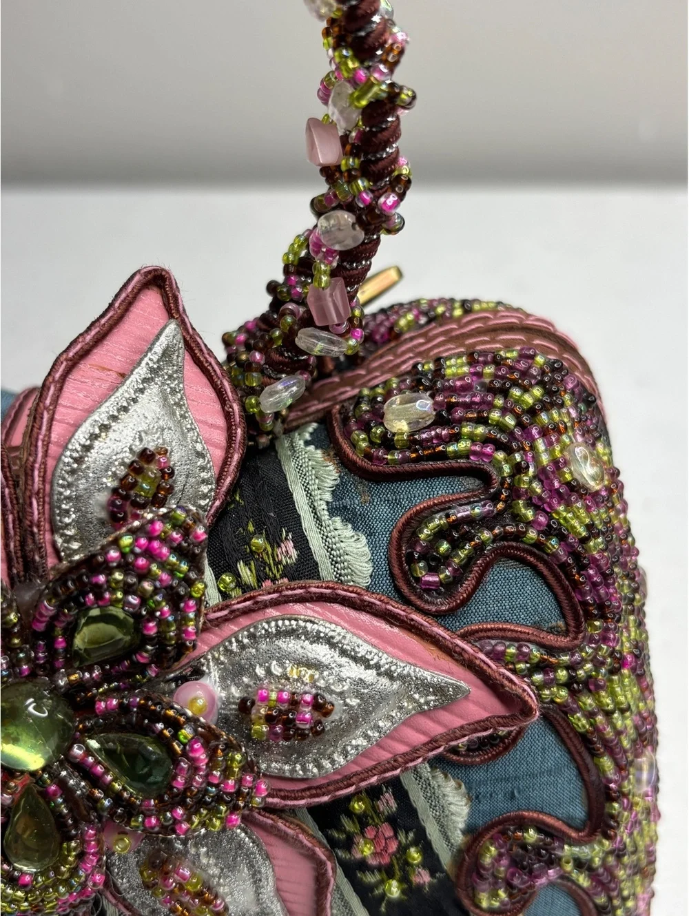 Vintage Rare Retired Mary Frances Beaded 3D Pink & Silver Flower Statement Purse